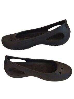 CROCS Kadee Slip-On Rubber Ballet Flats Cutout Detail Slingback Brown Loafers